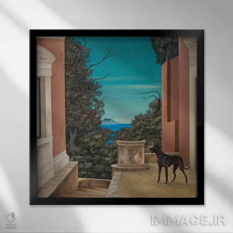 تابلو سگ سیاه اثر چکو مارینیلو - نمای قابدار مشکی