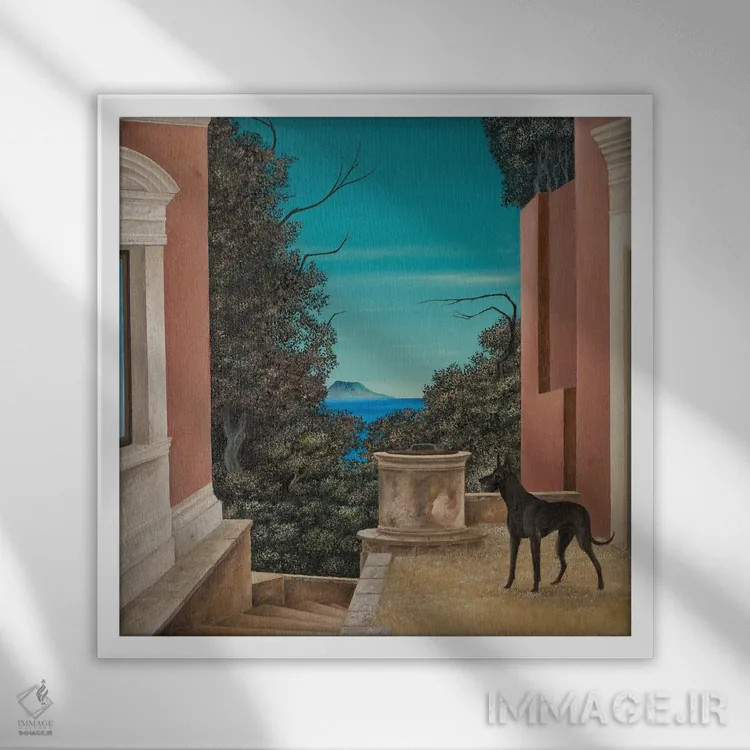 تابلو سگ سیاه اثر چکو مارینیلو - نمای قابدار سفید