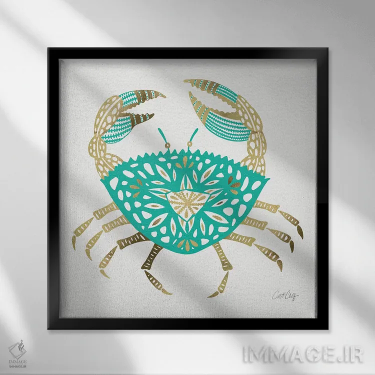 تابلو خرچنگ طلایی فیروزهای اثر کت کوکیلت - نمای قابدار مشکی