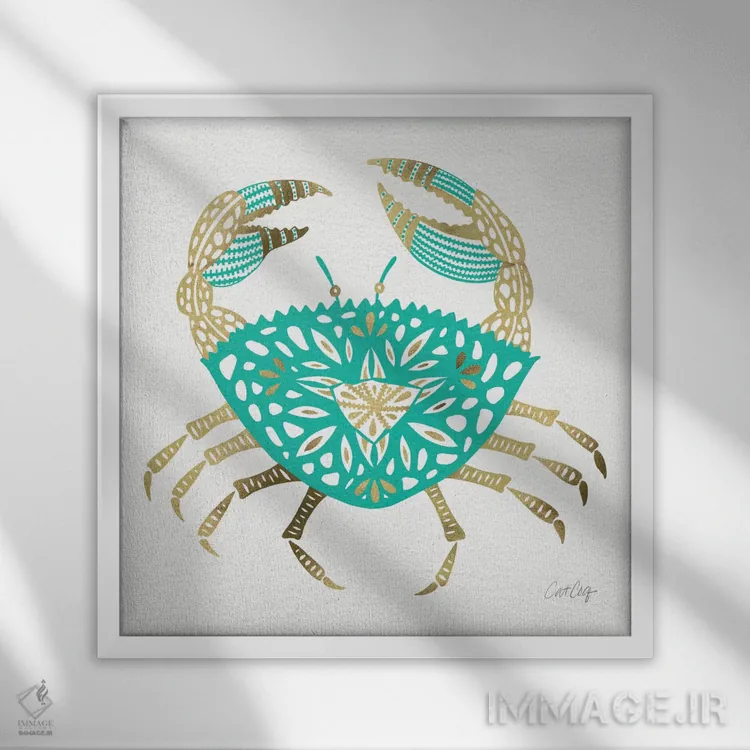 تابلو خرچنگ طلایی فیروزهای اثر کت کوکیلت - نمای قابدار سفید
