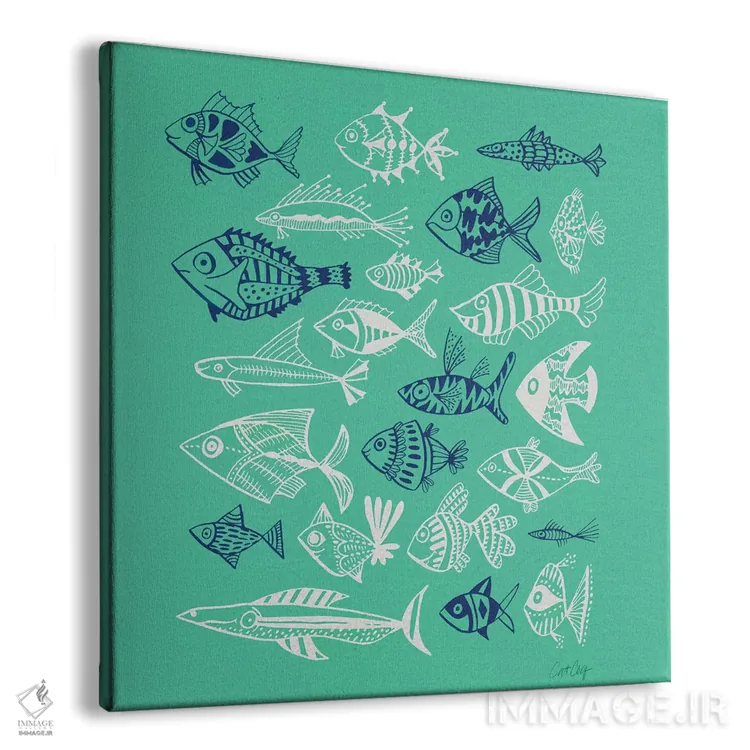 تابلو نقاشی ماهی سبز سرمهای سفید اثر کت کوکیلت - نمای پرسپکتیو محصول