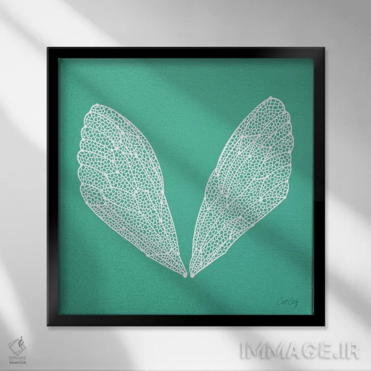 تابلو بالهای سیکادا فیروزهای سفید اثر کت کوکیلت - نمای قابدار مشکی