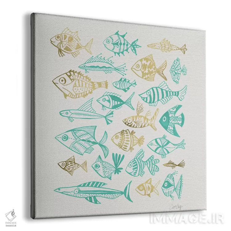 تابلو نقاشی ماهی فیروزهای طلایی اثر کت کوکیلت - نمای پرسپکتیو محصول