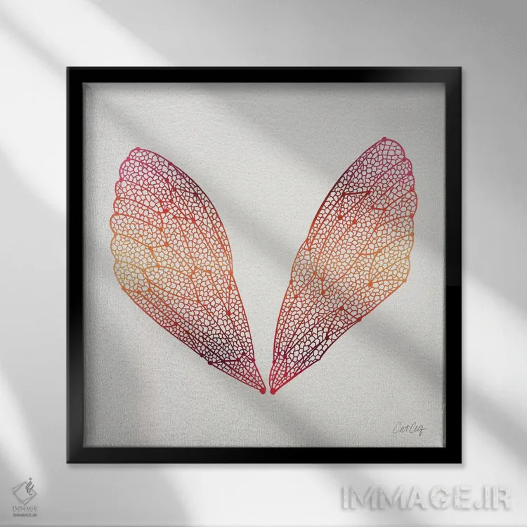 تابلو بالهای سیکادا صورتی نارنجی اثر کت کوکیلت - نمای قابدار مشکی