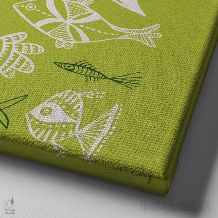 تابلو نقاشی ماهی لیمویی اثر کت کوکیلت - نمای نزدیک بافت بوم