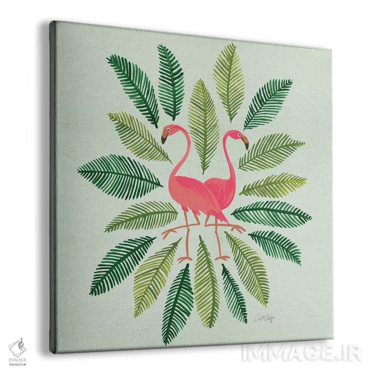 تابلو فلامینگوهای سبز اثر کت کوکیلت - نمای پرسپکتیو محصول