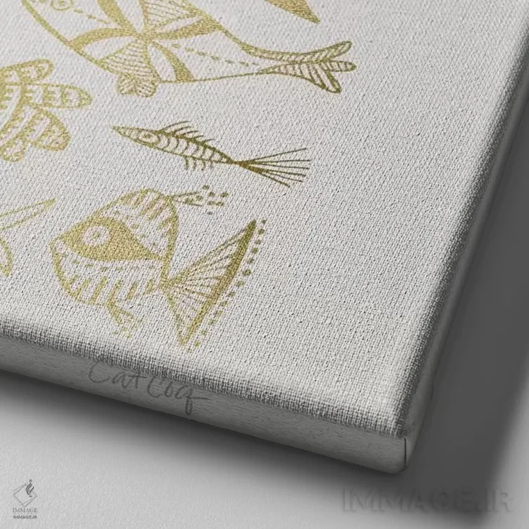 تابلو نقاشی ماهی طلایی اثر کت کوکیلت - نمای نزدیک بافت بوم