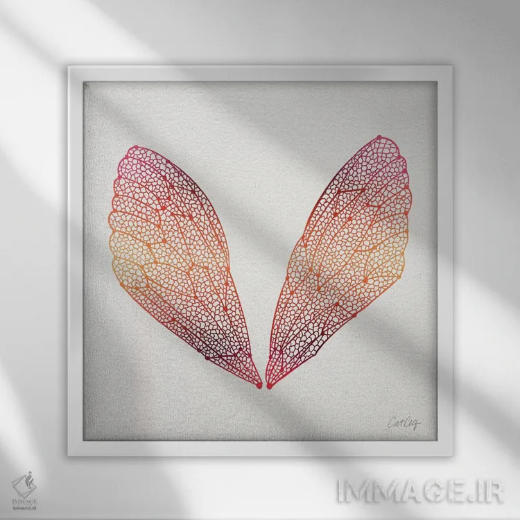 تابلو بالهای سیکادا صورتی نارنجی اثر کت کوکیلت - نمای قابدار سفید