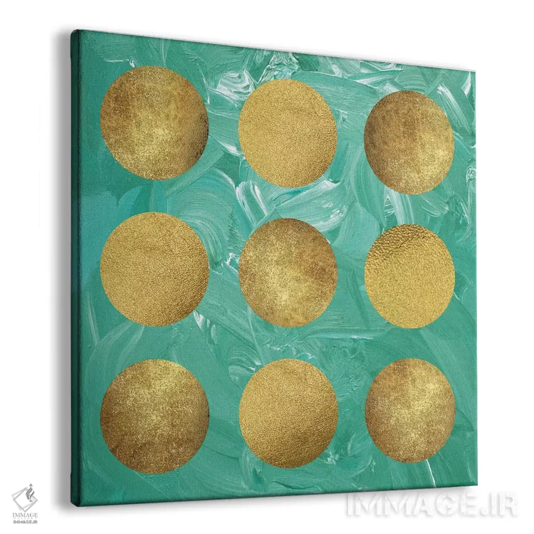 تابلو نقاط طلایی روی سبز اثر کت کوکیلت - نمای پرسپکتیو محصول