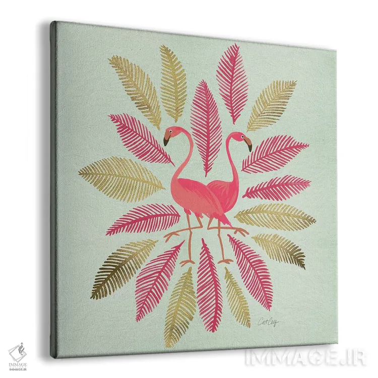 تابلو فلامینگوهای صورتی طلایی اثر کت کوکیلت - نمای پرسپکتیو محصول