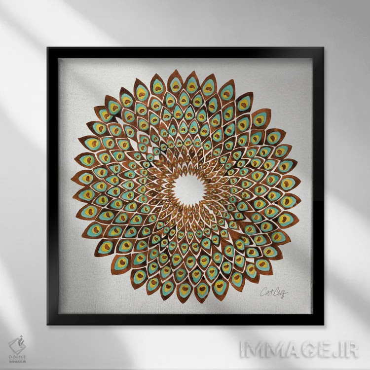 تابلو طاووس دهه ۷۰ اثر کت کوکیلت - نمای قابدار مشکی