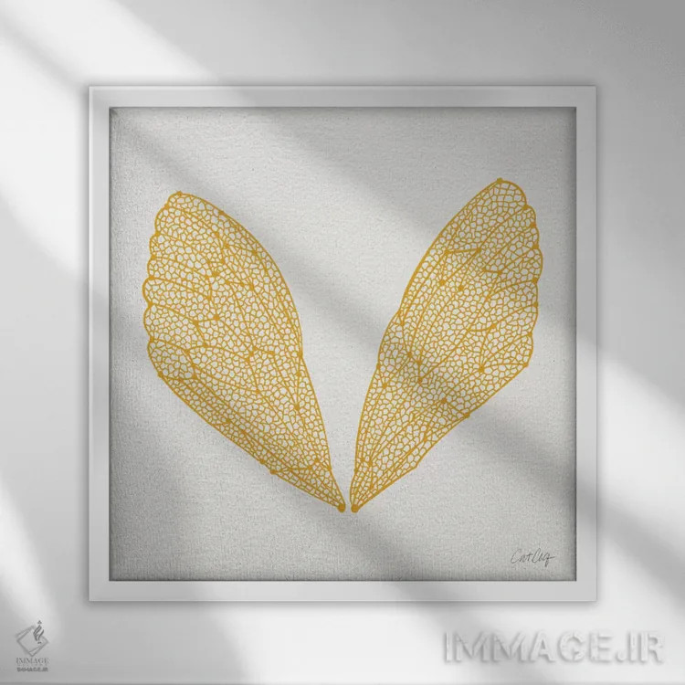 تابلو بالهای سیکادا زرد اثر کت کوکیلت - نمای قابدار سفید