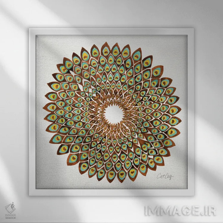 تابلو طاووس دهه ۷۰ اثر کت کوکیلت - نمای قابدار سفید