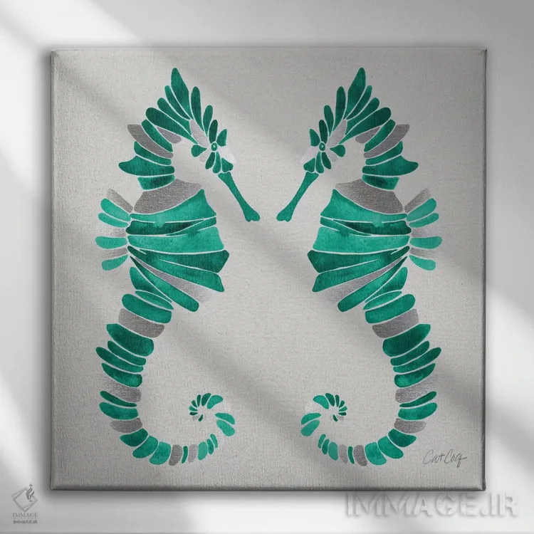 تابلو جفت اسب دریایی II اثر کت کوکیلت - نمای روبهرو روی دیوار