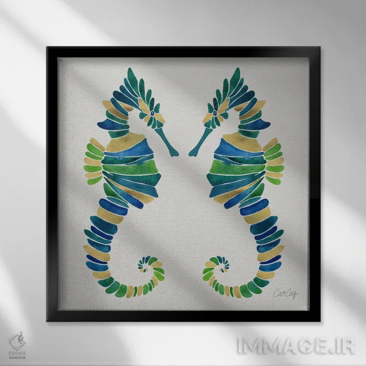 تابلو جفت اسب دریایی I اثر کت کوکیلت - نمای قابدار مشکی