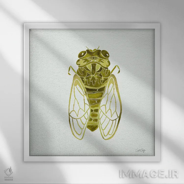 تابلو سیکادای طلایی اثر کت کوکیلت - نمای قابدار سفید