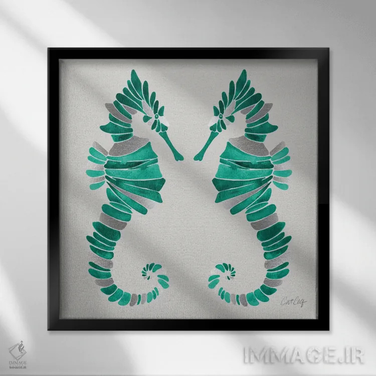 تابلو جفت اسب دریایی II اثر کت کوکیلت - نمای قابدار مشکی