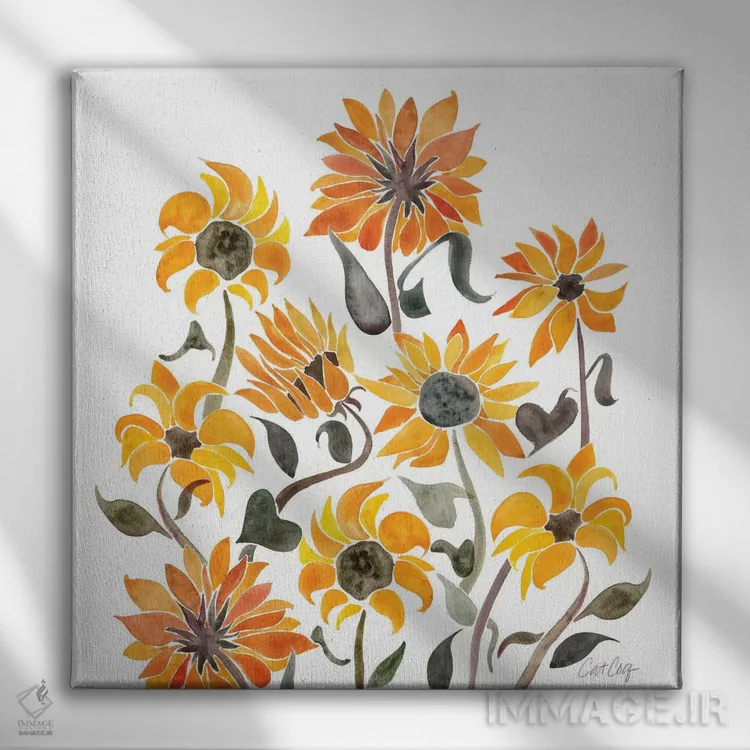 تابلو Yellow,آبرنگ گل آفتابگردان، زرد اثر کت کوکیلت - نمای روبهرو روی دیوار