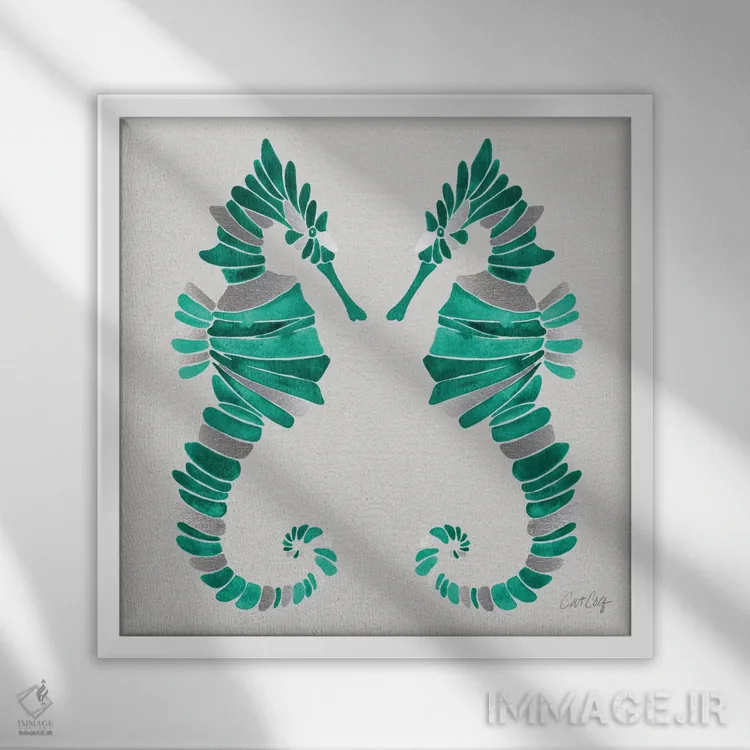تابلو جفت اسب دریایی II اثر کت کوکیلت - نمای قابدار سفید