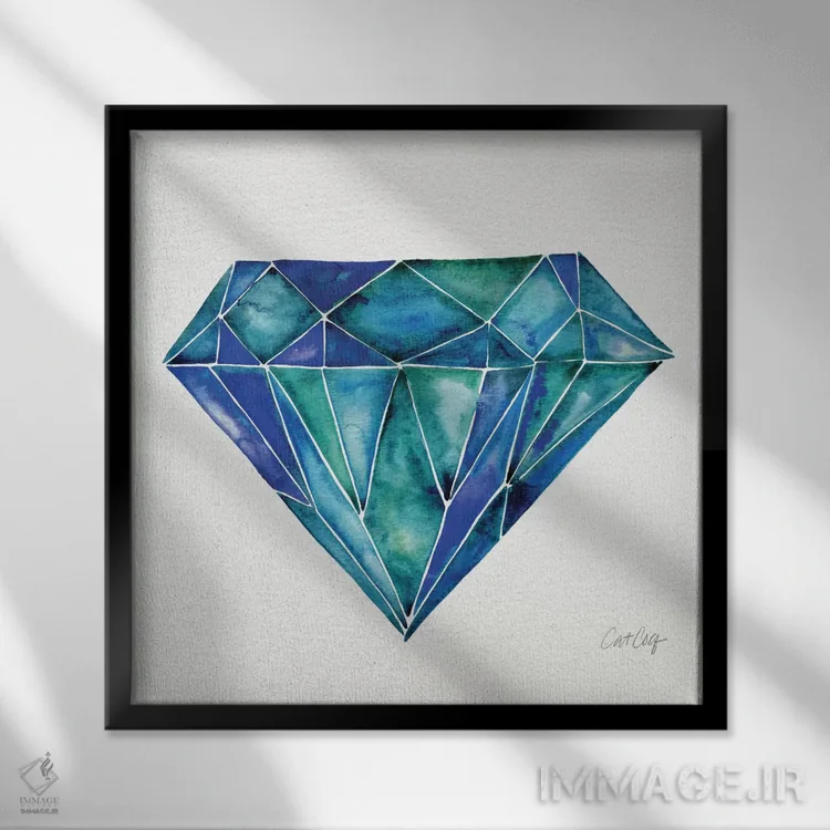 تابلو آکوامارین (سنگ قیمتی آبیسبز) اثر کت کوکیلت - نمای قابدار مشکی