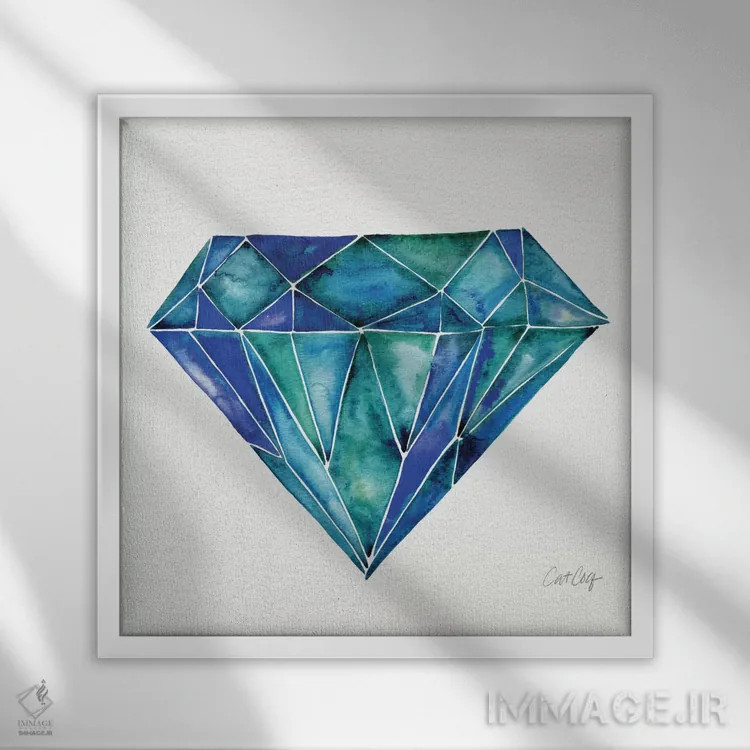 تابلو آکوامارین (سنگ قیمتی آبیسبز) اثر کت کوکیلت - نمای قابدار سفید