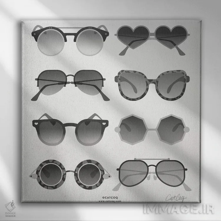 تابلو عینک آفتابی سیاه اثر کت کوکیلت - نمای روبهرو روی دیوار