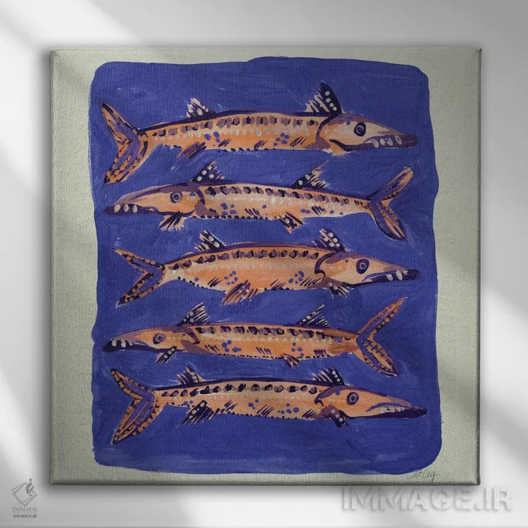 تابلو آبی باراکودا (ماهی) اثر کت کوکیلت - نمای روبهرو روی دیوار