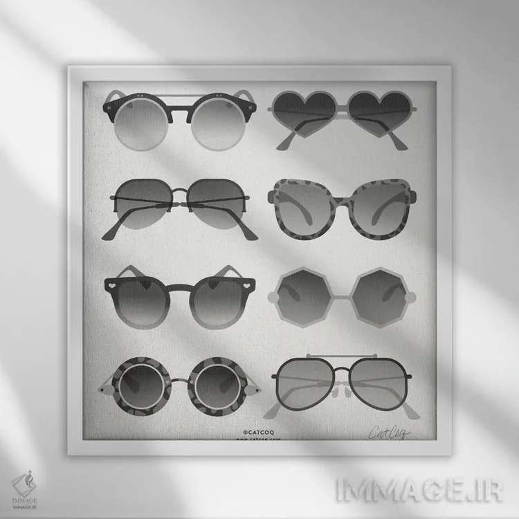 تابلو عینک آفتابی سیاه اثر کت کوکیلت - نمای قابدار سفید