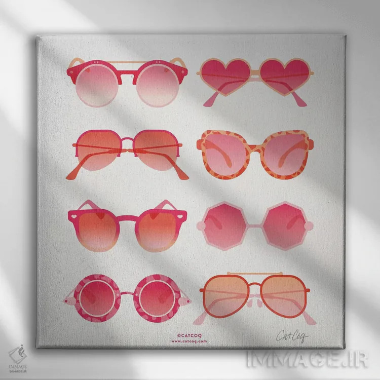 تابلو عینک آفتابی صورتی اثر کت کوکیلت - نمای روبهرو روی دیوار