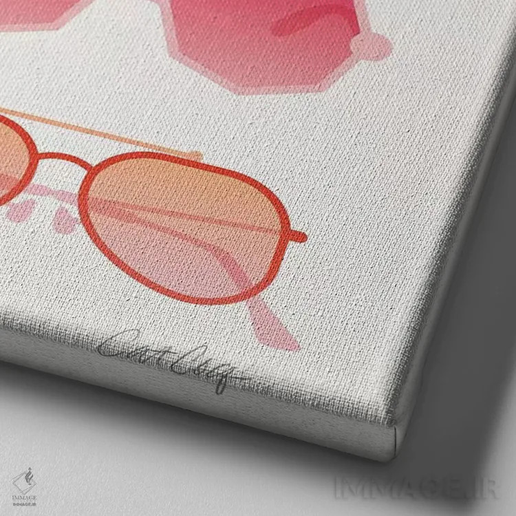 تابلو عینک آفتابی صورتی اثر کت کوکیلت - نمای نزدیک بافت بوم