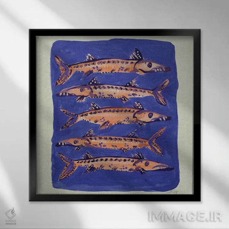 تابلو آبی باراکودا (ماهی) اثر کت کوکیلت - نمای قابدار مشکی