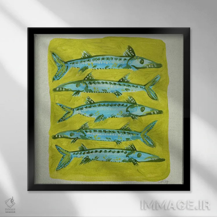 تابلو زرد باراکودا (ماهی) اثر کت کوکیلت - نمای قابدار مشکی