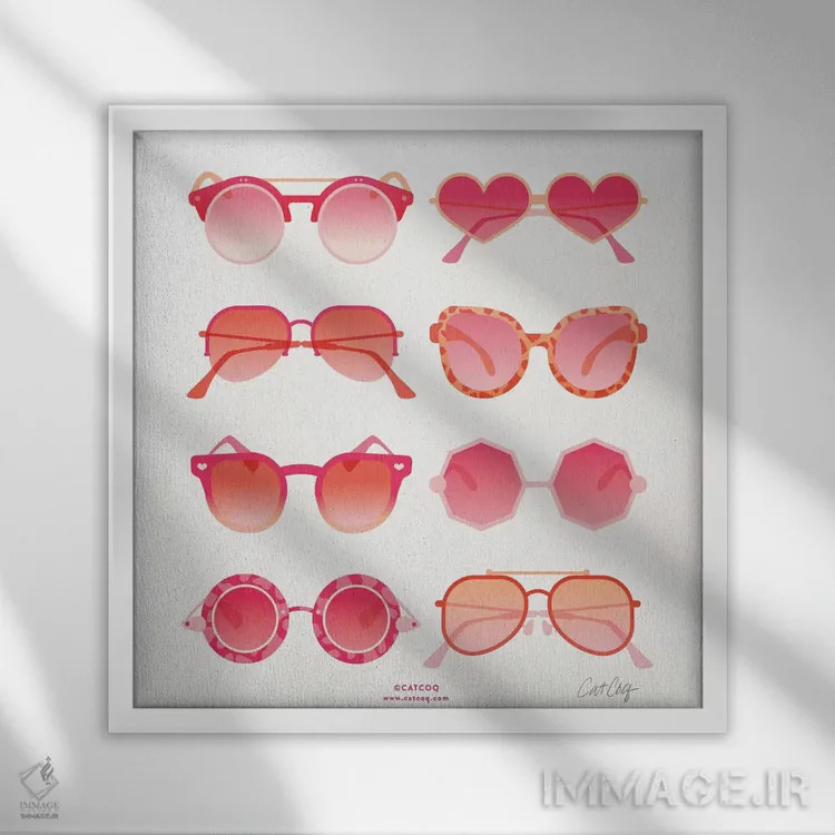 تابلو عینک آفتابی صورتی اثر کت کوکیلت - نمای قابدار سفید