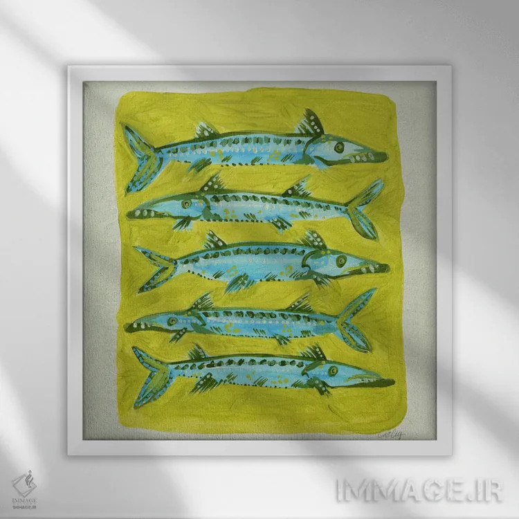 تابلو زرد باراکودا (ماهی) اثر کت کوکیلت - نمای قابدار سفید