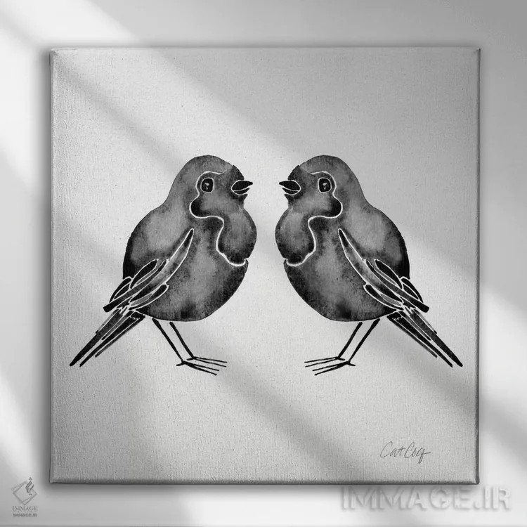تابلو پرندگان سیاه اثر کت کوکیلت - نمای روبهرو روی دیوار