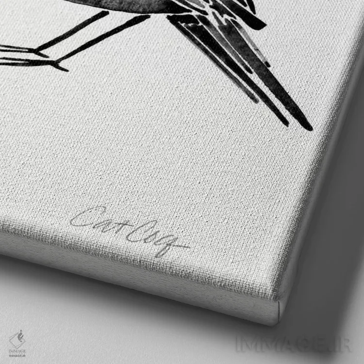 تابلو پرندگان سیاه اثر کت کوکیلت - نمای نزدیک بافت بوم