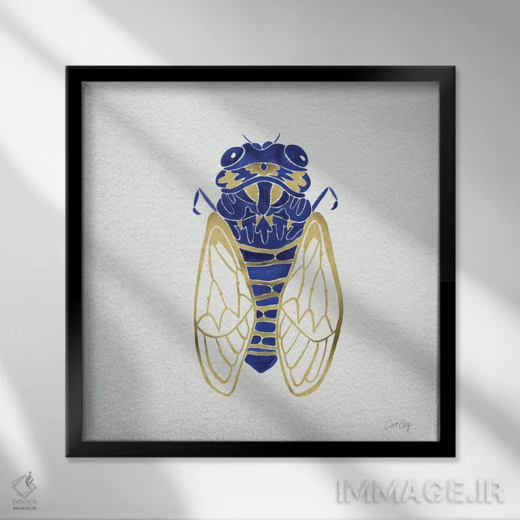 تابلو سنجاقک طلایی سرمهای اثر کت کوکیلت - نمای قابدار مشکی