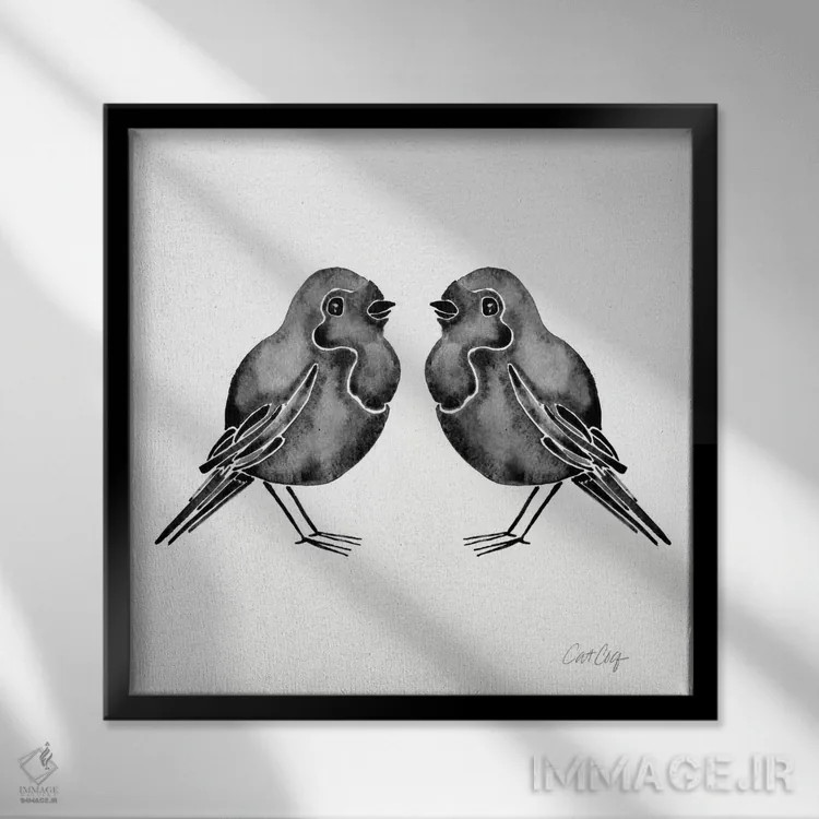 تابلو پرندگان سیاه اثر کت کوکیلت - نمای قابدار مشکی