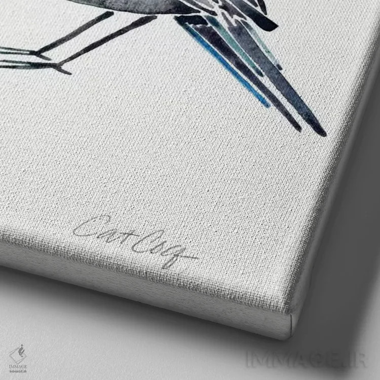 تابلو پرندگان آبی اثر کت کوکیلت - نمای نزدیک بافت بوم