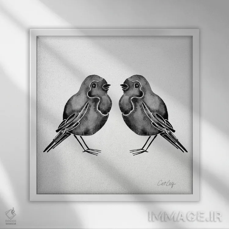 تابلو پرندگان سیاه اثر کت کوکیلت - نمای قابدار سفید
