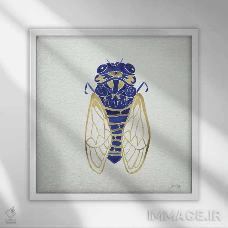 تابلو سنجاقک طلایی سرمهای اثر کت کوکیلت - نمای قابدار سفید