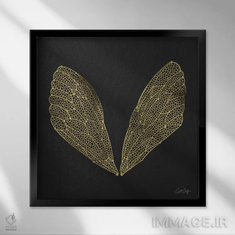 تابلو بال سنجاقک مشکی طلایی اثر کت کوکیلت - نمای قابدار مشکی