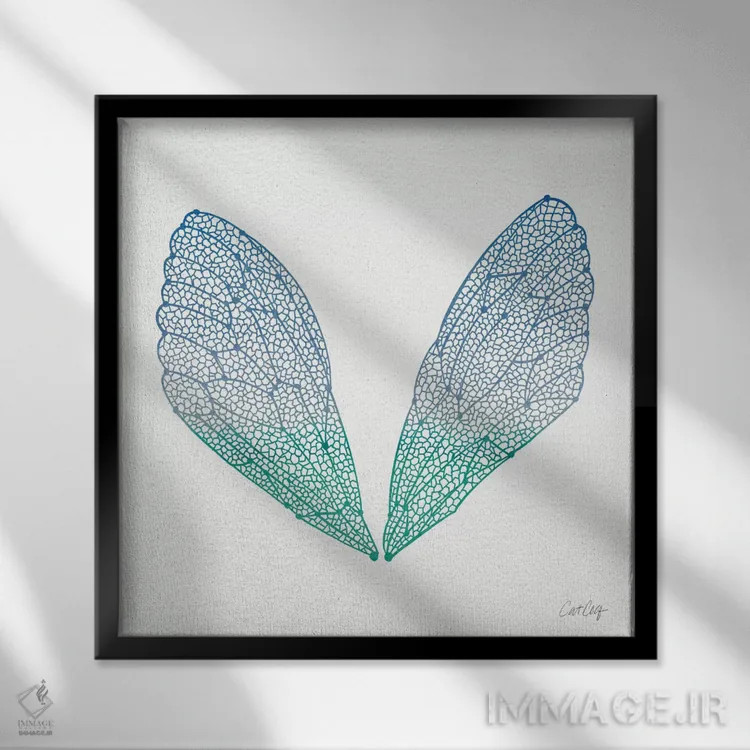 تابلو بال سنجاقک آبی فیروزهای اثر کت کوکیلت - نمای قابدار مشکی