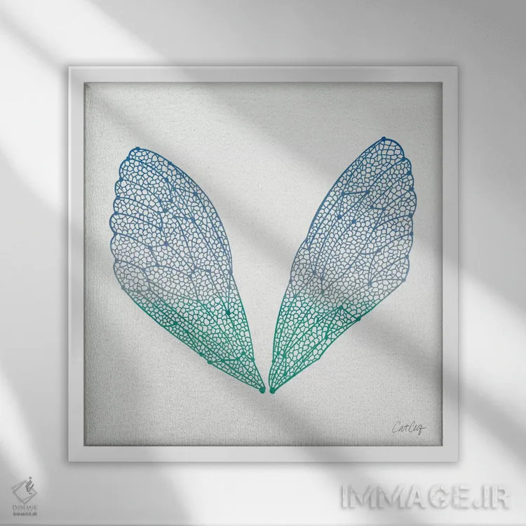 تابلو بال سنجاقک آبی فیروزهای اثر کت کوکیلت - نمای قابدار سفید