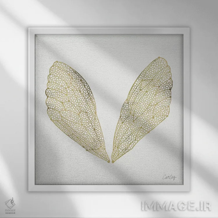 تابلو بال سنجاقک طلایی اثر کت کوکیلت - نمای قابدار سفید