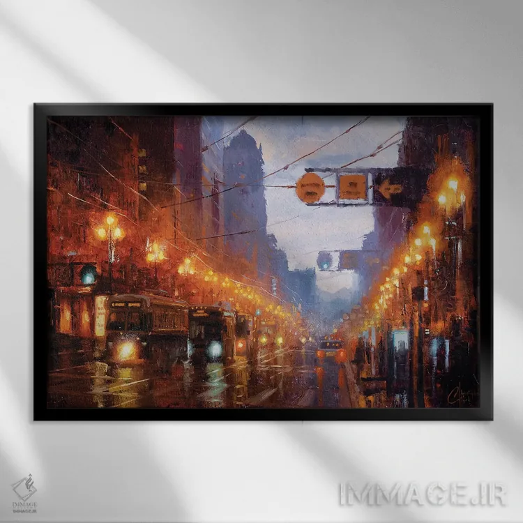 تابلو سان فرانسیسکو در گرگ و میش اثر کریستوفر کلارک - نمای قابدار مشکی