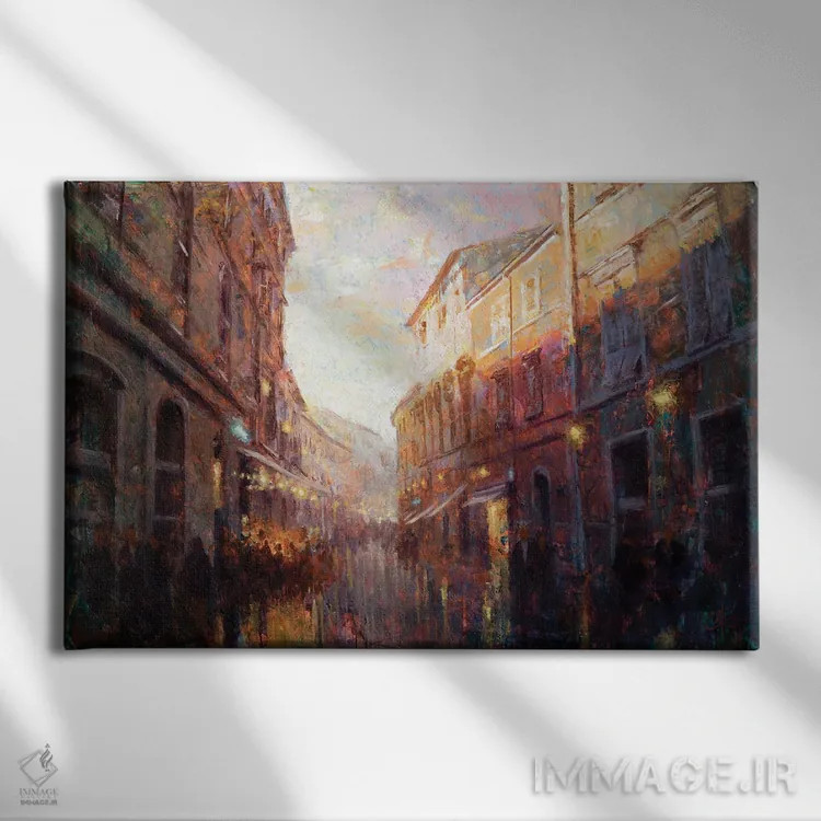 تابلو کوچهٔ شلوغ در گرگ و میش اثر کریستوفر کلارک - نمای روبهرو روی دیوار