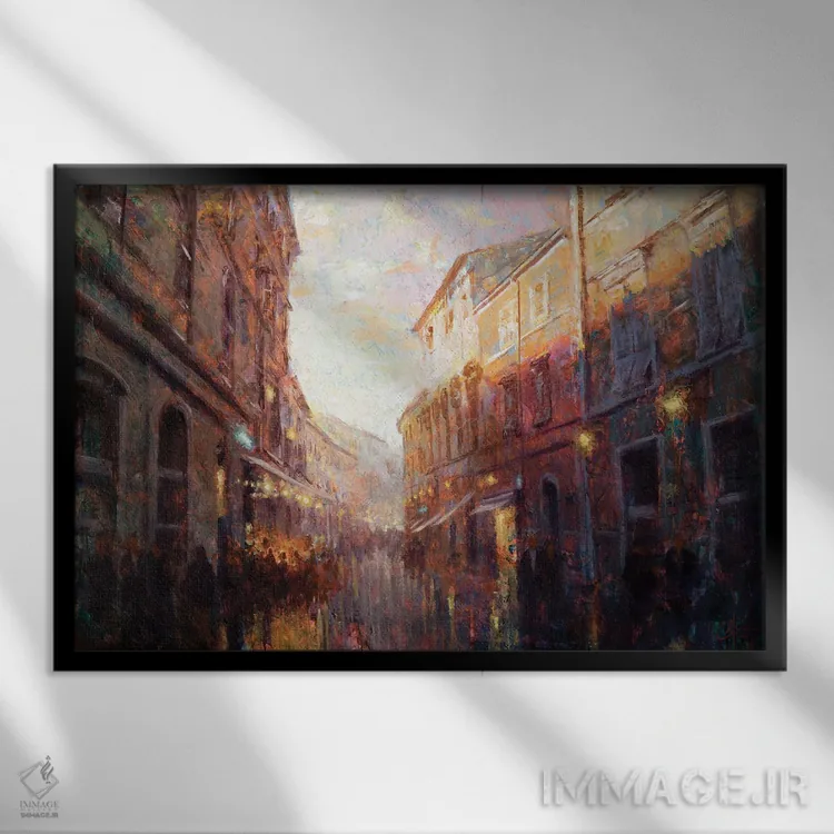 تابلو کوچهٔ شلوغ در گرگ و میش اثر کریستوفر کلارک - نمای قابدار مشکی