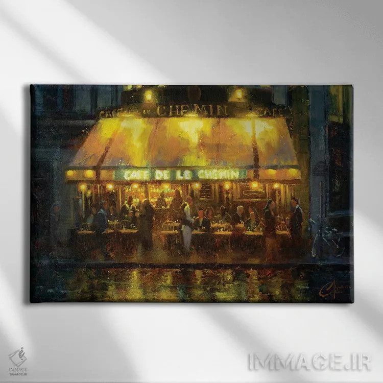 تابلو Cafe De Le Chemin,پاریس، کافه دو لو شمن اثر کریستوفر کلارک - نمای روبهرو روی دیوار