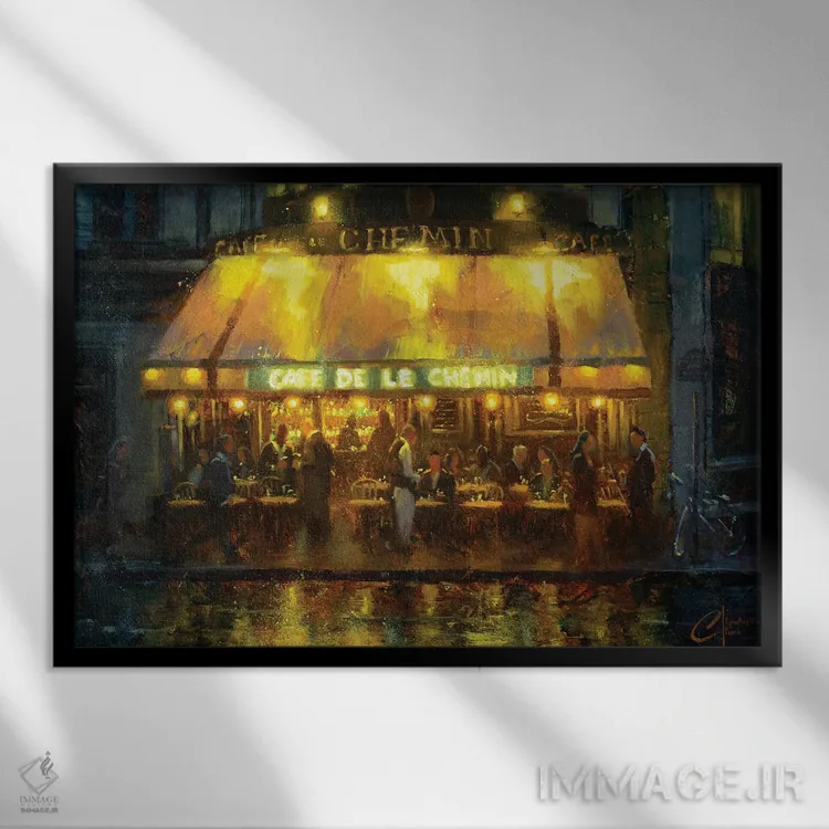 تابلو Cafe De Le Chemin,پاریس، کافه دو لو شمن اثر کریستوفر کلارک - نمای قابدار مشکی